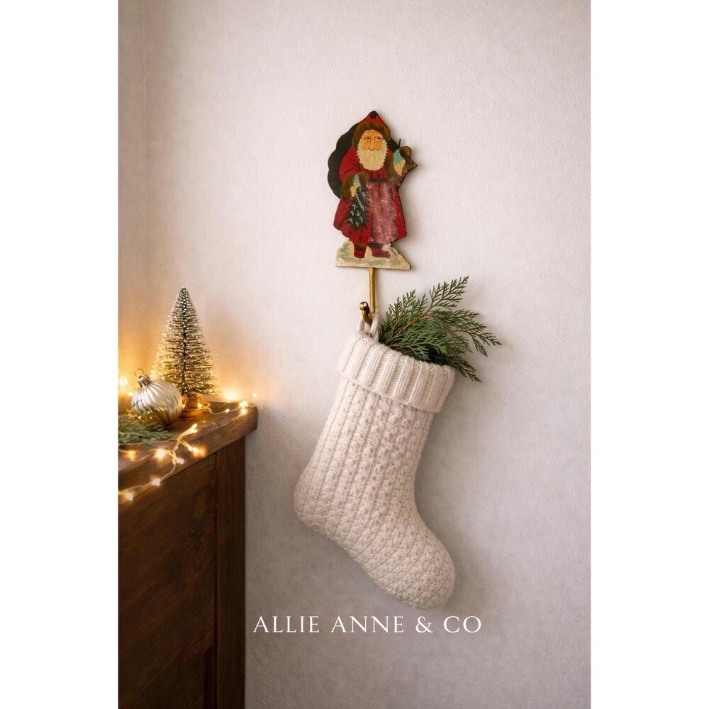 Vintage Santa Wall Hook Hand Painted Christmas Decor | Folk Art Santa Coat Hook